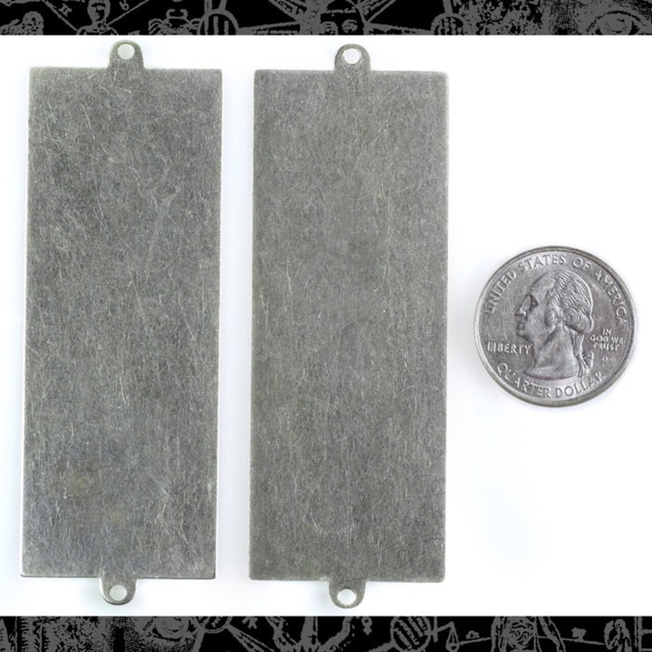 Rectangular Antiqued Silver Plated Brass Blank Brass Stampings Pendants Charms - Set of Two - S-W14